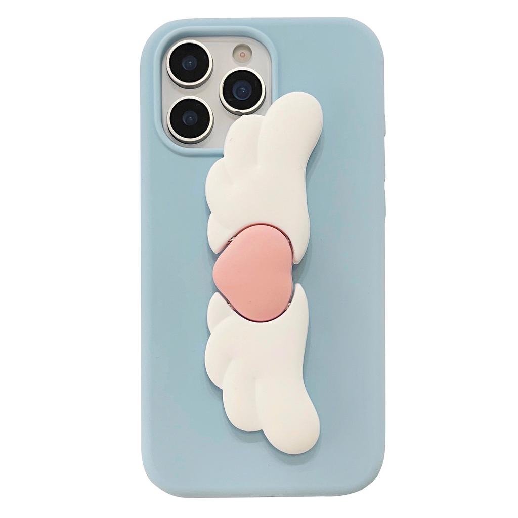 For iPhone 16 Pro Max Silicone Case Cute Wing Kickstand Design Shockproof Phone Back Cover