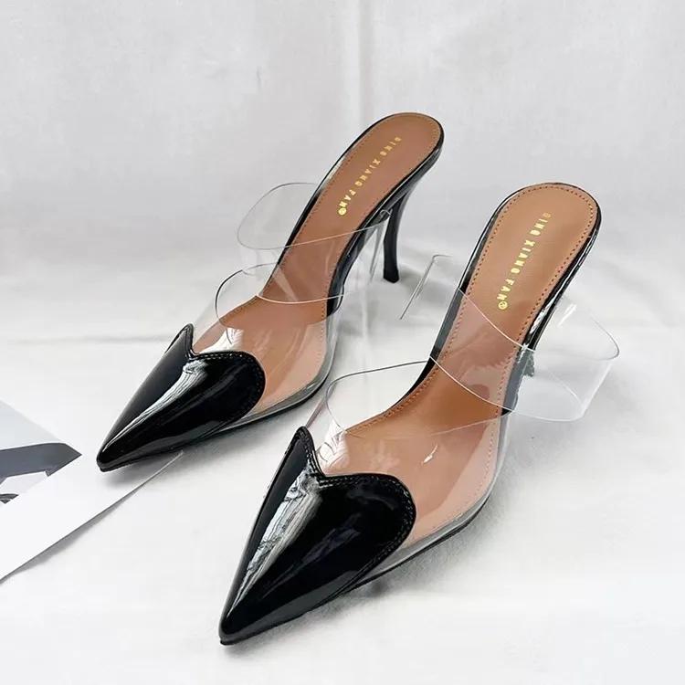 Pantofi stiletto din piele lăcuită PVC, sandale cu barete, vârf ascuțit, detaliu inimă pe degete, papuci cu toc înalt, pantofi de nuntă pentru femei