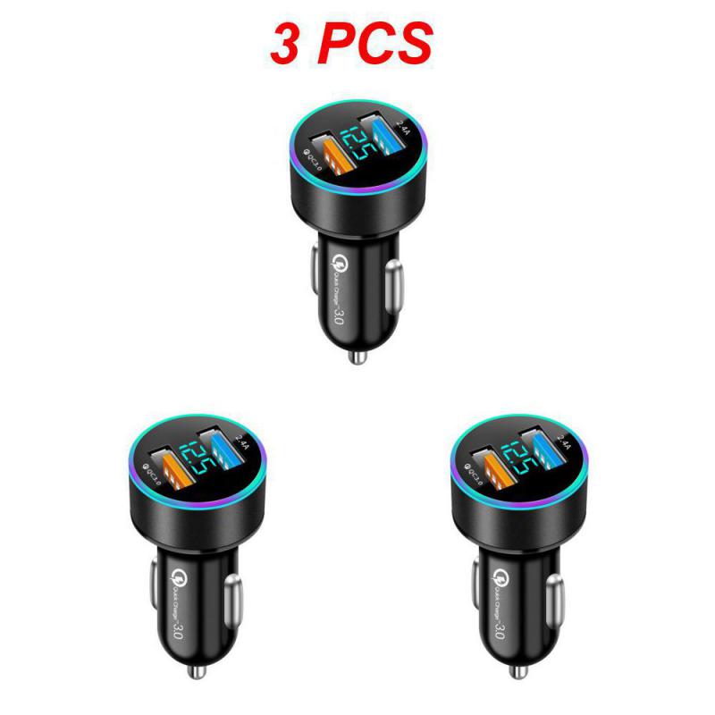 1/3PCS Car Cigarette Lighter Dual USB Phone Charger 12V-24V LED Display QC3.0 Fast Charging Aluminum Alloy Smartphone Auto