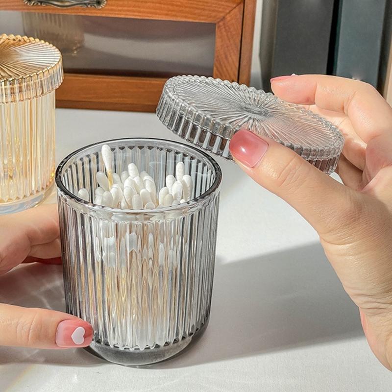 Pack Of 2 Glass Cotton Swab Holders With Sealed Lids For Bathroom Countertop Organization And Dustproof Storage