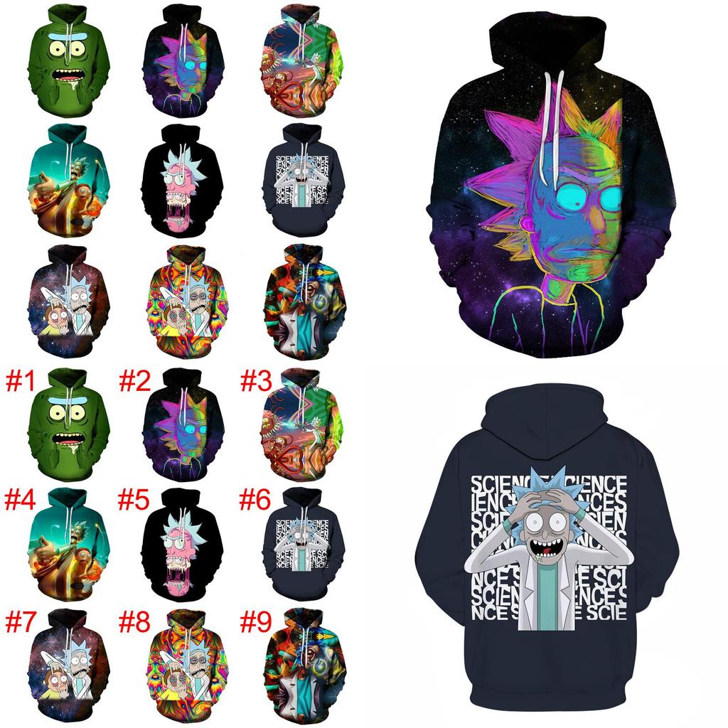 3d And Rick Print Womenmen Pullover Hoodie Sweatshirt Tops Jumper