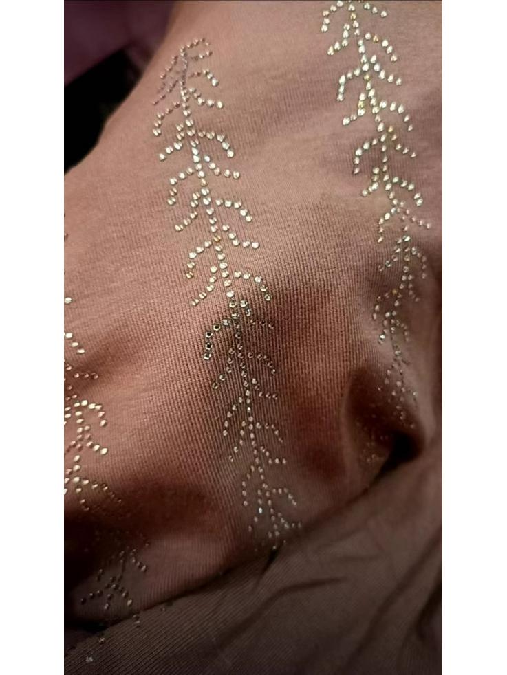 Women's High Neck Long Sleeve Heavy Duty Rhinestone T-shirt (92% Polyester, 8% Spandex)