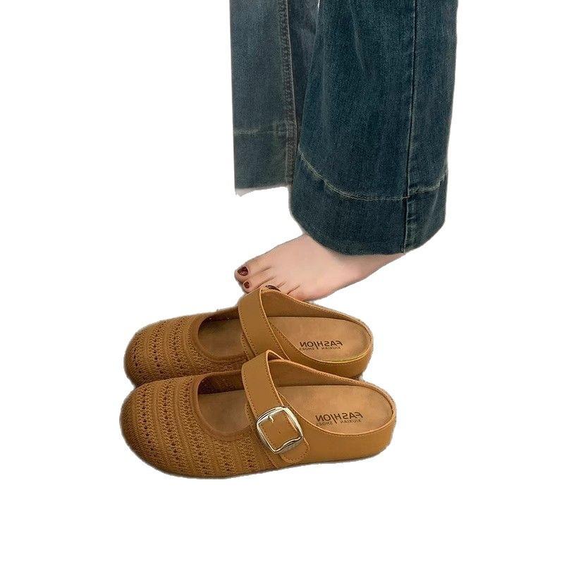 Xia Wai's new women's retro woven bag head slippers women wear bohemian pedals with thick soles