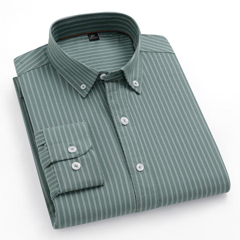 Autumn/Winter Men's Striped Cotton Oxford Shirt - Casual, Breathable, Long Sleeve, Wrinkle-Resistant.
