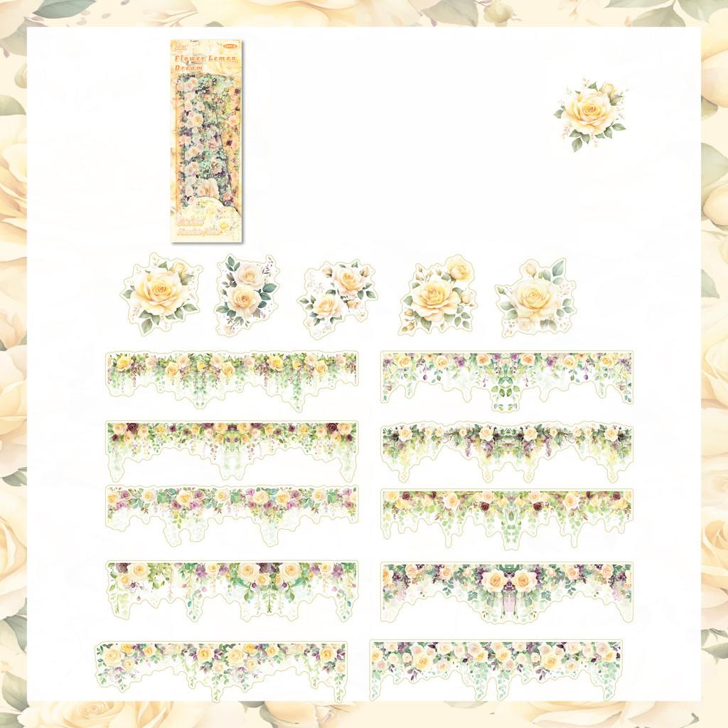 15 Pcs PET Long Floral Stickers Collage Embelishment Stickers for Card Making Scrapbook Materials Craft Daily Planner