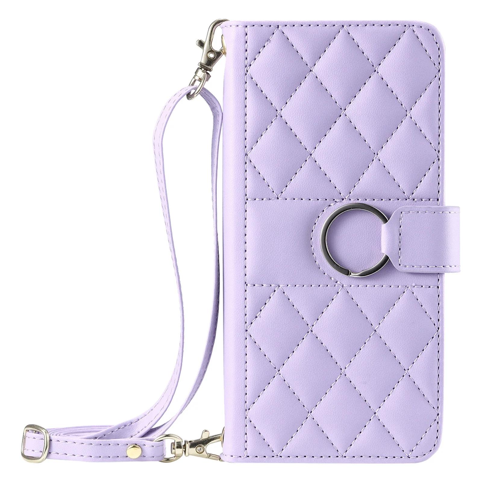

Long Lanyard Flip Leather Phone Case for Xiaomi Mi 15 Ultra 14T 13T 12T 11T Pro 5G Checked Pattern Wallet Card Bag Cover Coque xiaomi 15 ultra фіолетовий