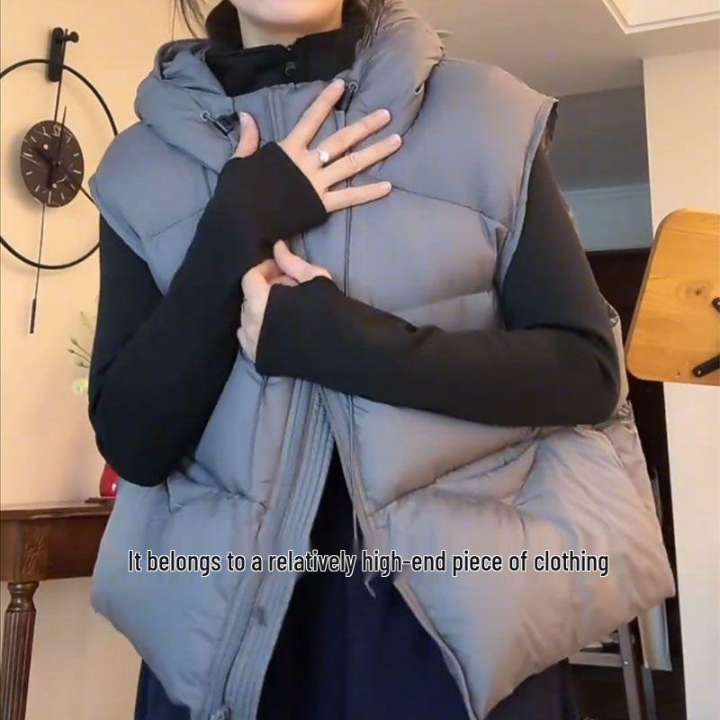 Women's High-Quality Lightweight Hooded Goose Down Puffer Vest - Short, Fluffy Outerwear for Autumn/Winter