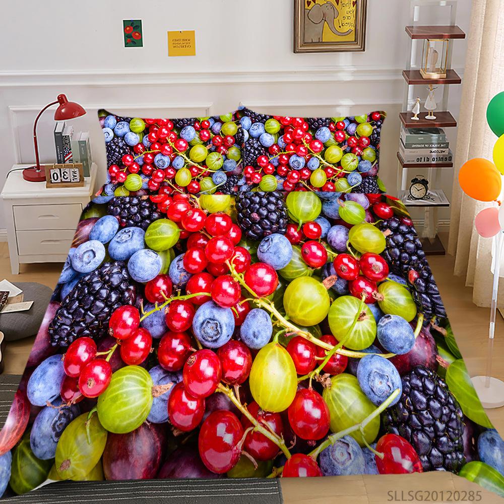 Polyester Quilt Cover Pillowcase Three-piece Berry Series Digital Printing