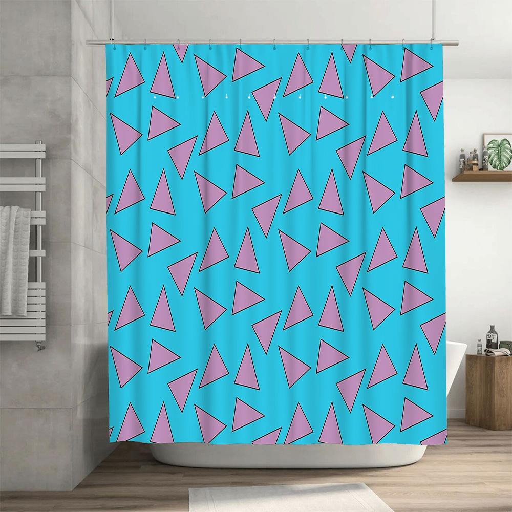 Geometric Teal Blue Shower Curtain Modern Abstract Triangle Pattern Bathroom Decor Waterproof Fabric Liner Set