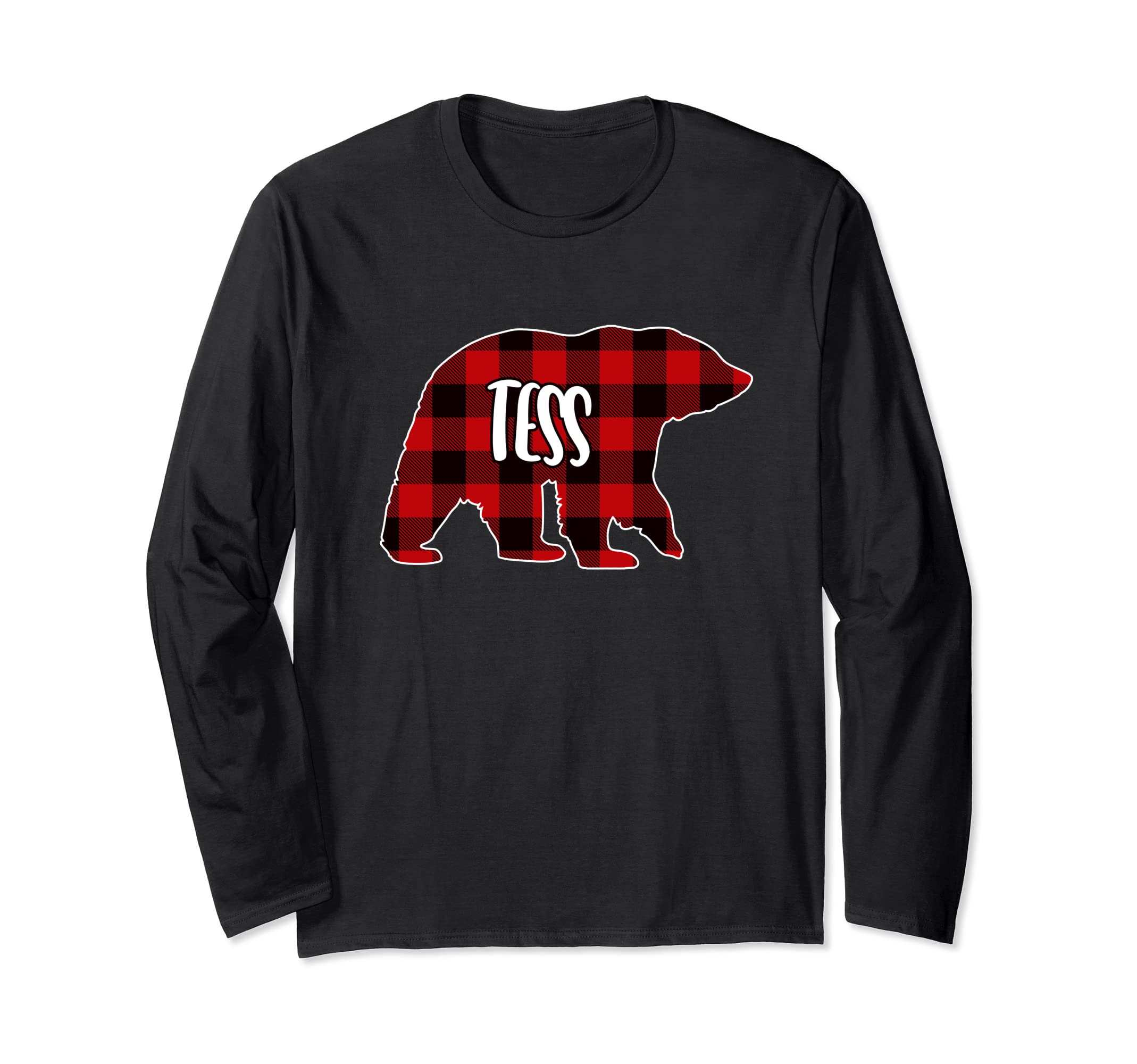 

Tess Bear Custom Red Buffalo Plaid Christmas Pajama Long Sleeve T-Shirt чёрный