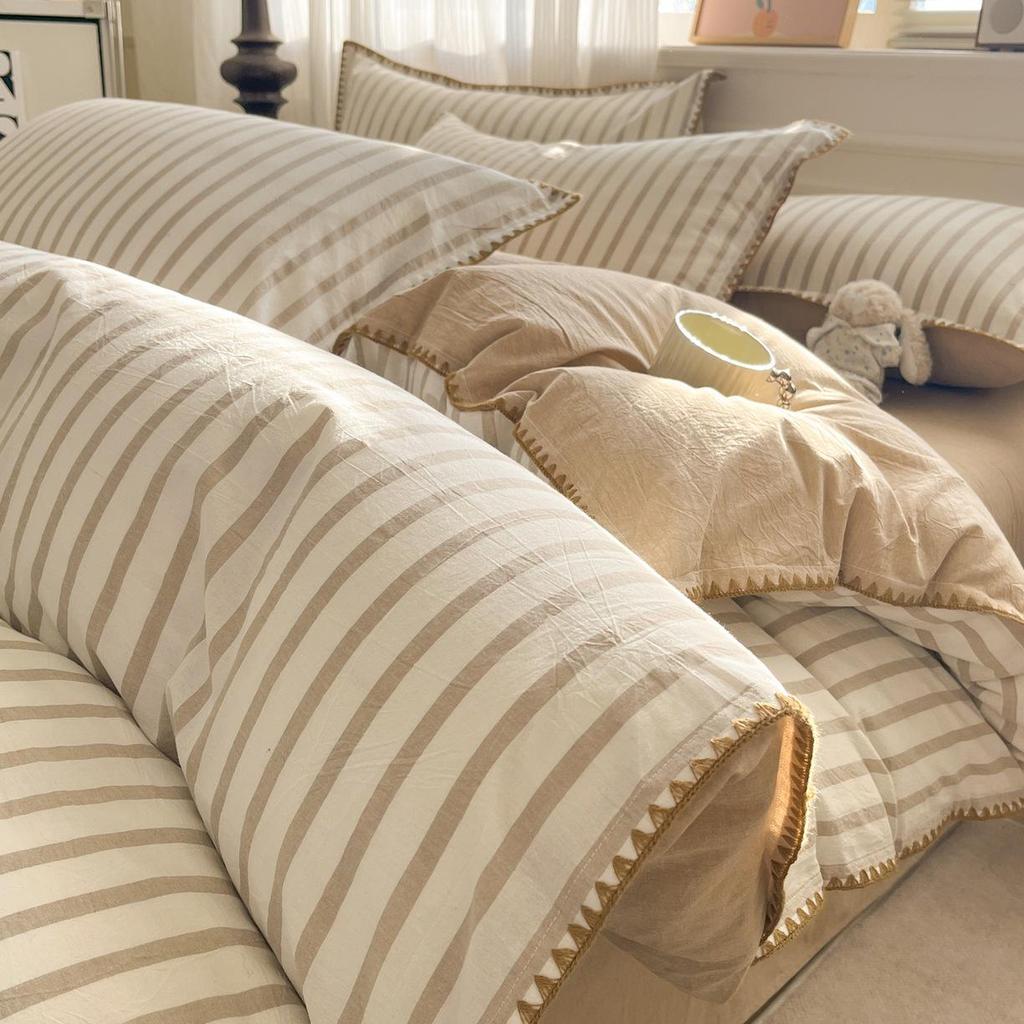 2026 Spring/Summer Cotton Striped Tricot Bedding Set - A-Class Dormitory Collection (Four-Piece)