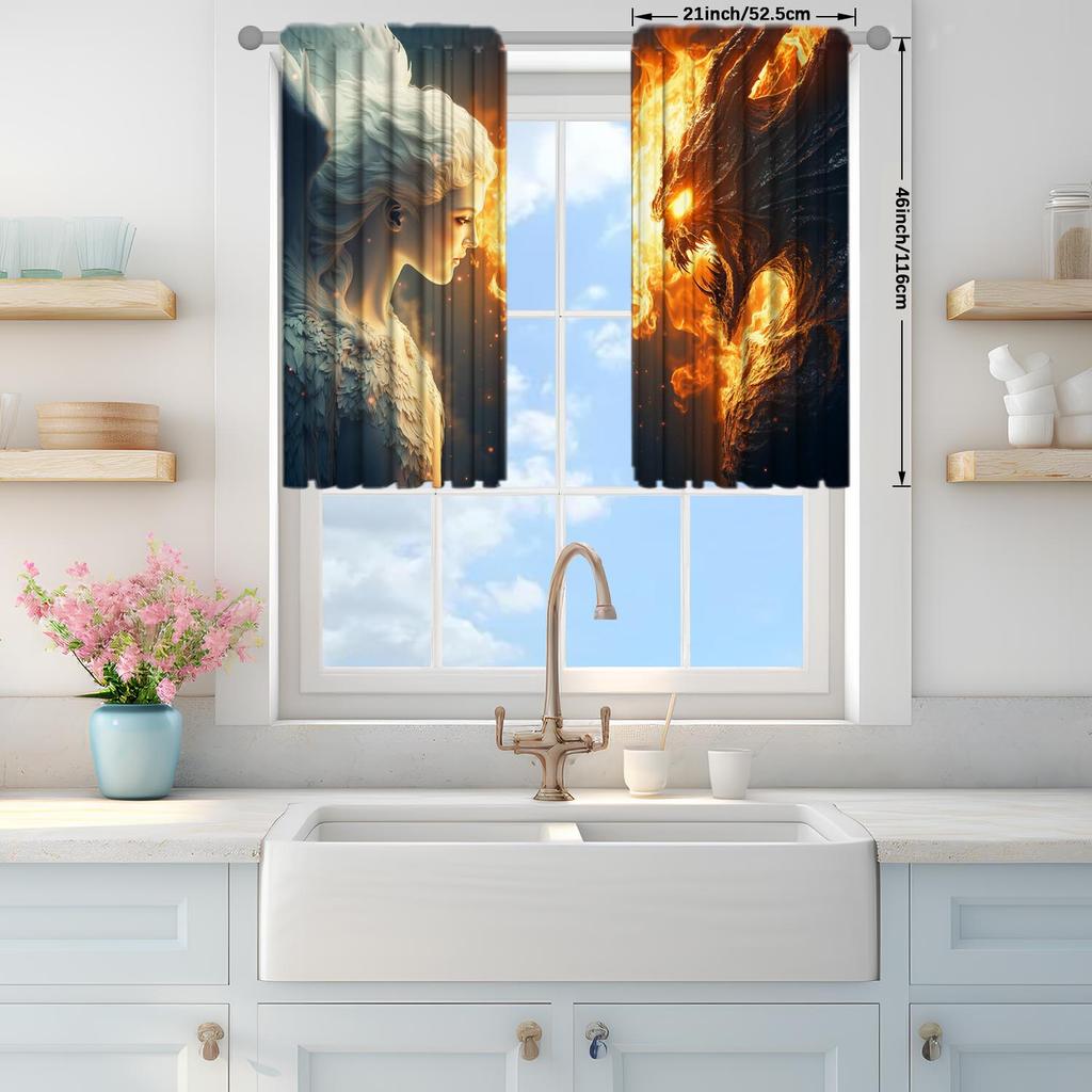 2 Panele Anioły Vs. Zasłony Okienne Wzór Diabłów   Wszechstronny Design Pasujący do Każdego Stylu   Tworzenie Spokojnej Przestrzeni Życiowej