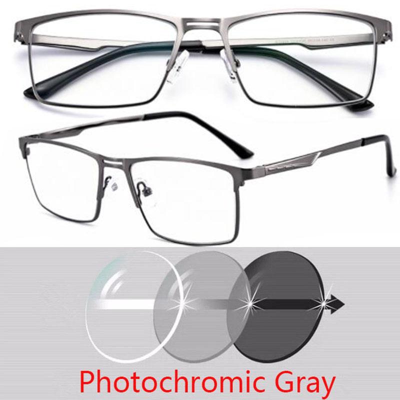 

0 -0.5 -0.75 До -6.0 Металева Повноцінна Рамка Сонцезахисні Фотохромні Квадратні Окуляри для Корекції Зору З Циліндричною Потужністю Myopia -6.0