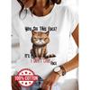 Cat Letter Printed Pattern, Round Neck Women's Short-sleeved T-shirt,, Daily Wear