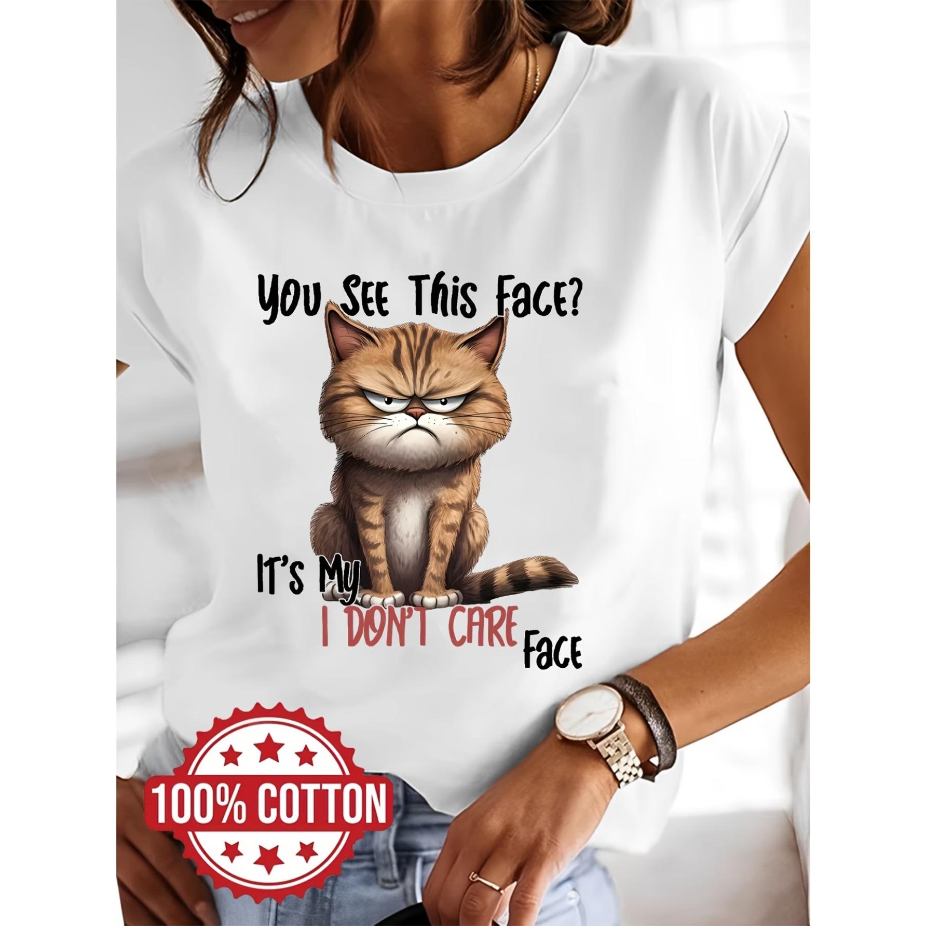 

Женская футболка с принтом в виде букв и кошек, с круглым вырезом, короткий рукав, для повседневной носки S белый