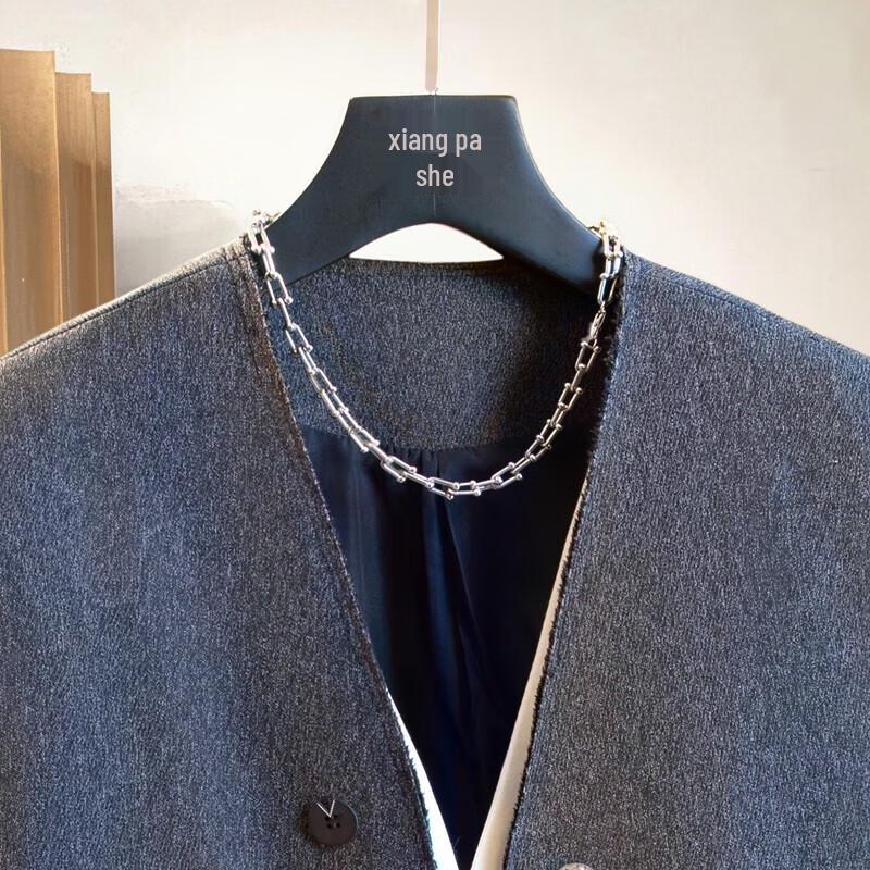 Damen V-Ausschnitt Kontrast Patchwork Anzugweste