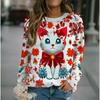 Roztomilý kočičí dámský dlouhý rukáv, podzimní a zimní kulatý výstřih, bavlněné oblečení, kawaii zvířecí tištěné topy 2024, nový módní svetr