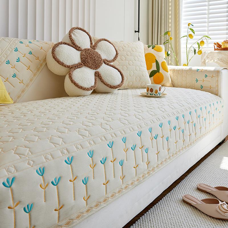 Cream Style Fabric Sofa Cushion Four Seasons Universal Non-Slip Seat Cushions Cover Cloth Washed Leather Sofa Cover