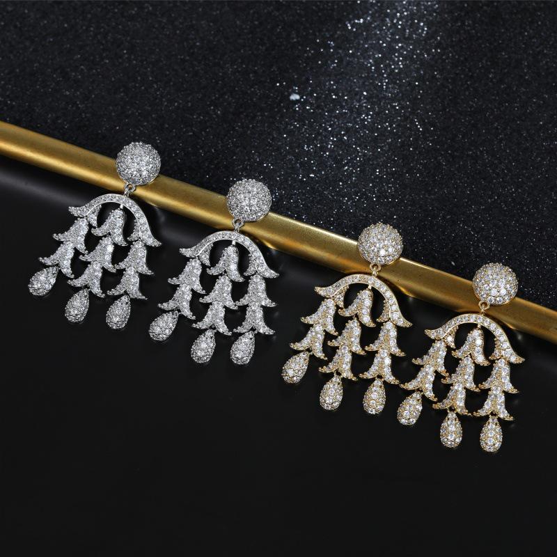 Elegant Trumpet Flower Zircon Earrings: High-Quality S925 Silver Needle, Versatile Medium-Length Design for Women