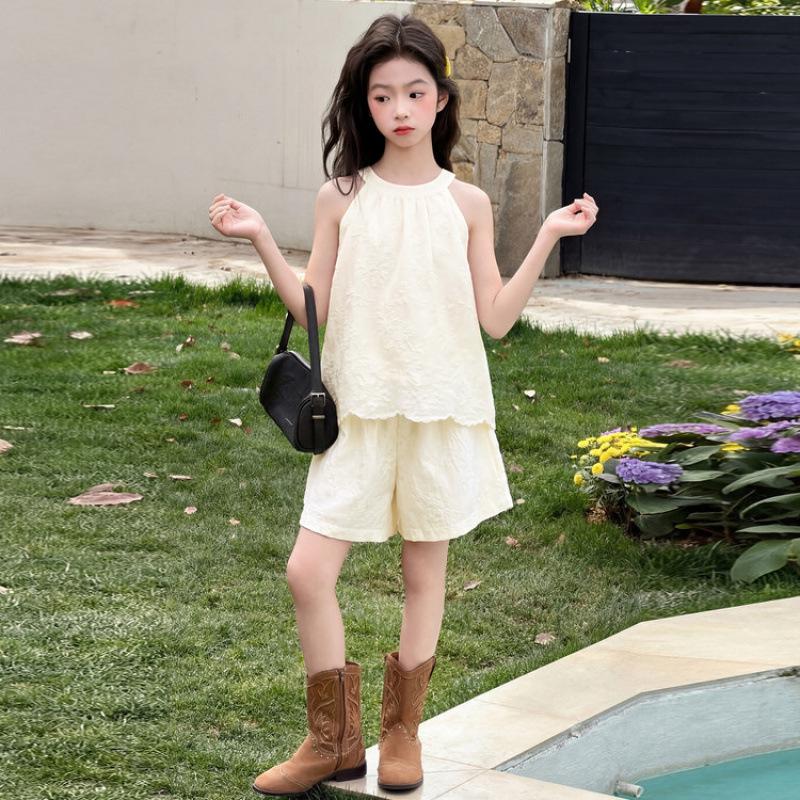 2026 Girls' Princess Style Summer Embroidered Camisole & Shorts Set