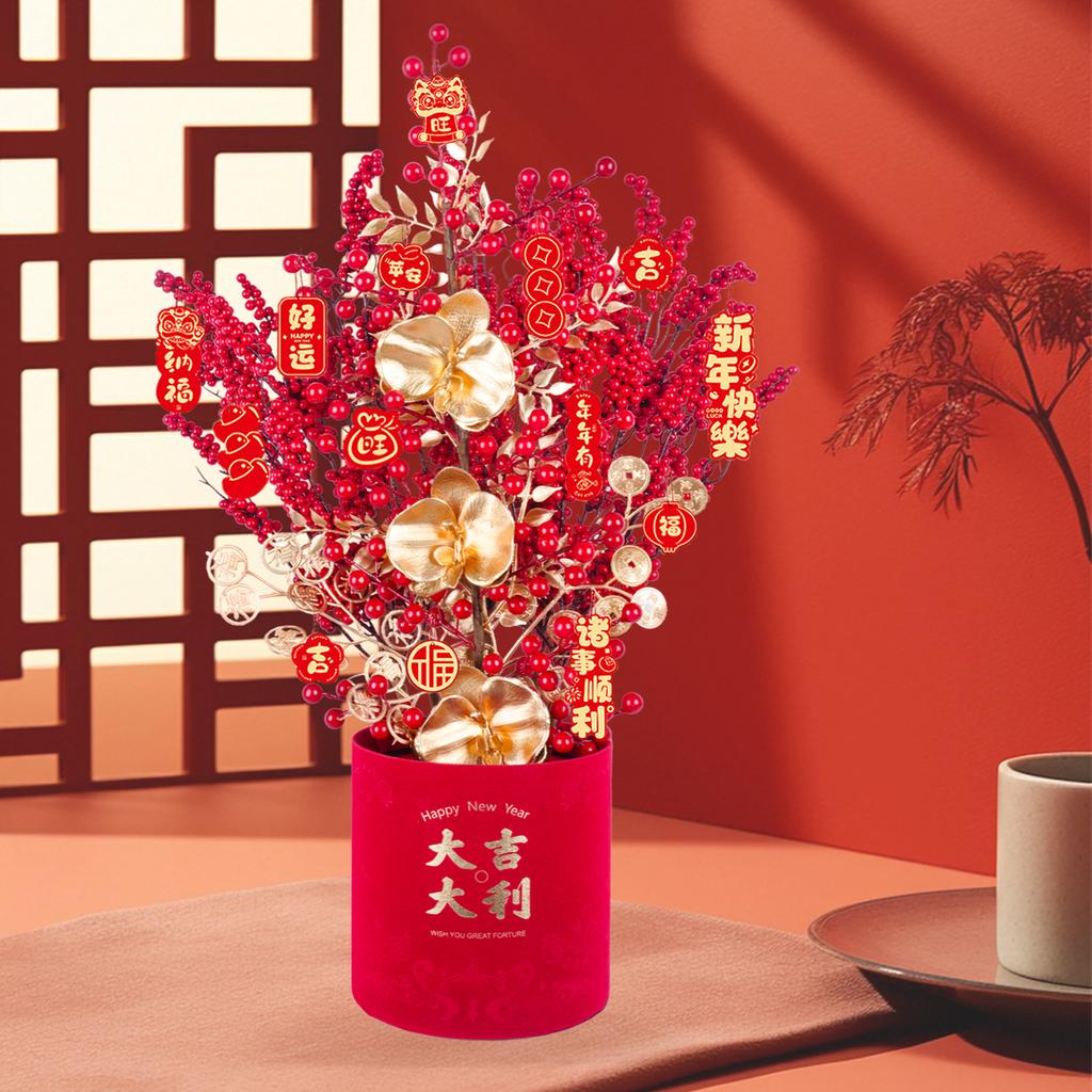 Uflower Lunar New Year Artificial flowers 2026 New Year Artificial Red Fruit Berry Pot Wedding Party Home Room Decorations