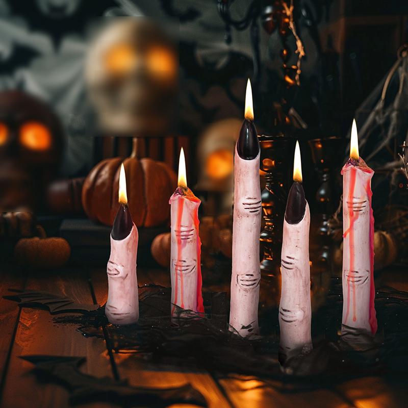 5PC/Set Finger Candles Novelty With Black Nails Realistic Party Decoration Gothic Creepy Witch Thumb Candle Scary 2 Colors
