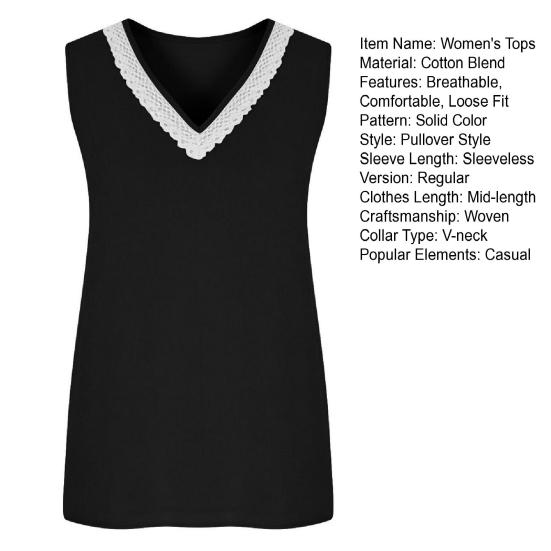 Damen Casual Ärmellose Tops Bequemes Sommeroberteil Mode V-Ausschnitt Spitze Top Atmungsaktiv Lockerer Schnitt Sommer Tanktops für den täglichen Gebrauch Urlaub Strand