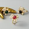 Colored Crystal Heart-shaped Opening Adjustable Ring Handmade Jewelry Party Gift