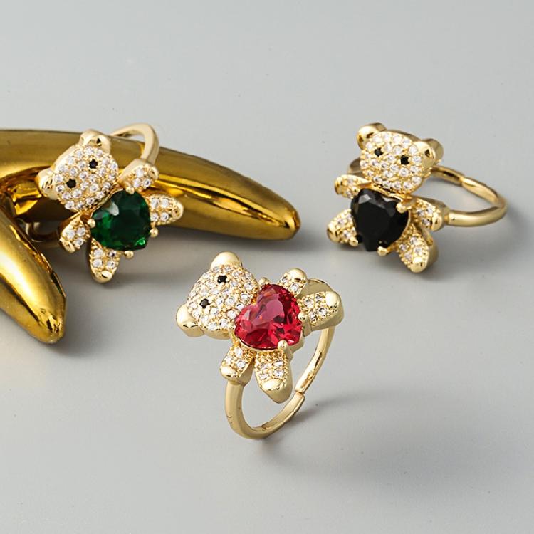 Colored Crystal Heart-shaped Opening Adjustable Ring Handmade Jewelry Party Gift