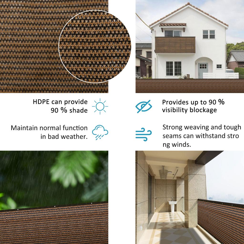 Privacy Fence Screen 120GSM Mesh Shade Net Cover with 50 Zip Ties and 10m Rope 3.28×19.68ft Effective Shading Fence Panels