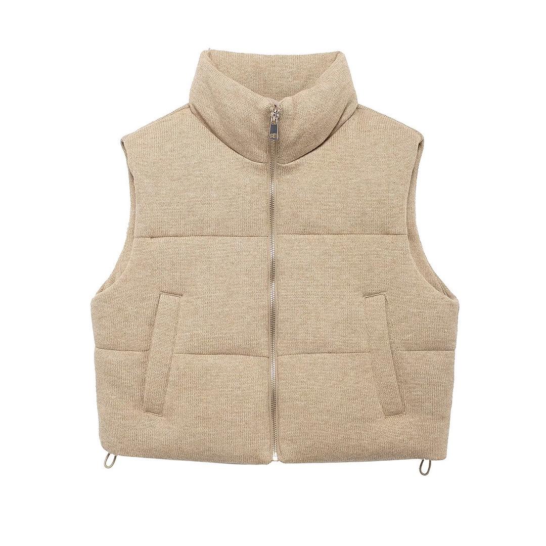 

Женский трикотажный хлопковый жилет с подкладкой в модном универсальном европейском и американском стиле, осень 2024 XS хаки