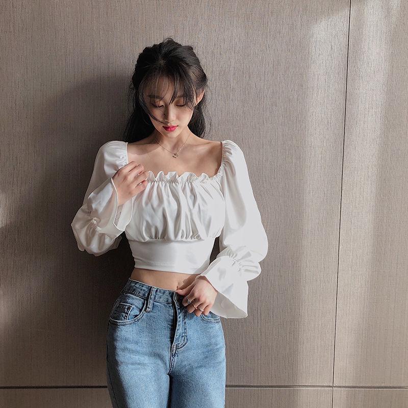 Buy Women Top Sexy Blouse Off Shoulder Top Long Sleeve Solid Color