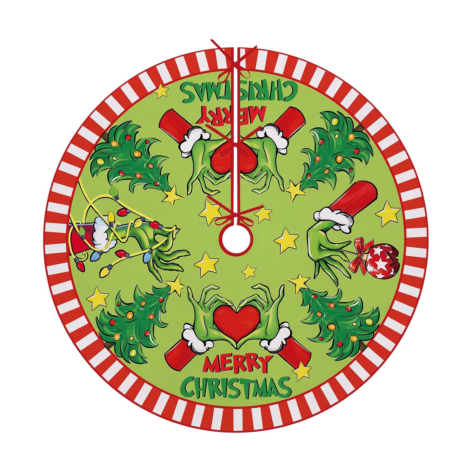 

Christmas Tree Skirt, Red & Green Merry Christmas Tree Skirt Collar, Soft Xmas Holiday Decoration One Size