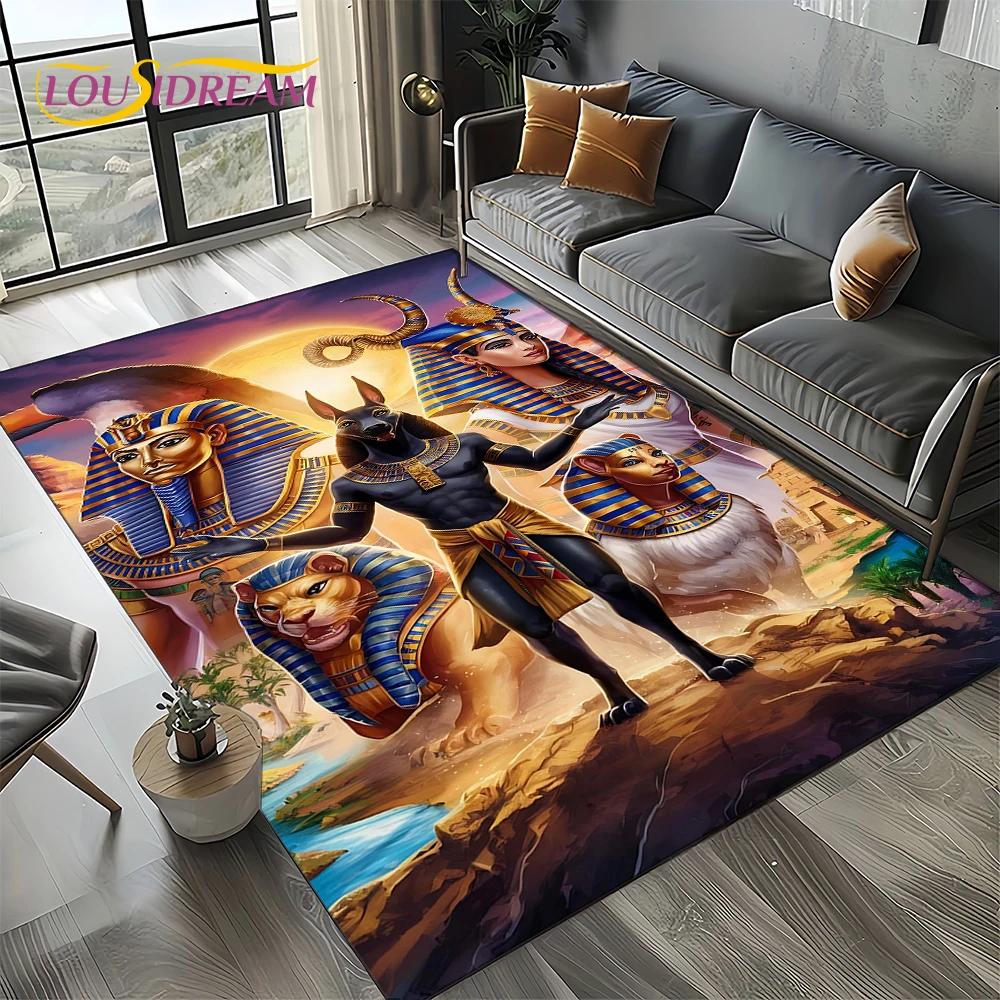 3D Retro Ancient Egypt Death Anubis Pharaoh Horus Mythology Carpet Rug for Living Room Bedroom Home Sofa,Kids Non-slip Floor Mat