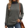 Women's Color High Neck Long Sleeve Loose Fit T-Shirt with Side Slit