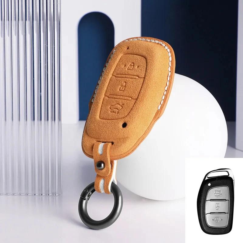 New Suede Leather Car Key Case Bag Cover For Hyundai Ix25 Ix35 Sonata Elantra Tucson  Avante Verna Santafe Mistra Accessories