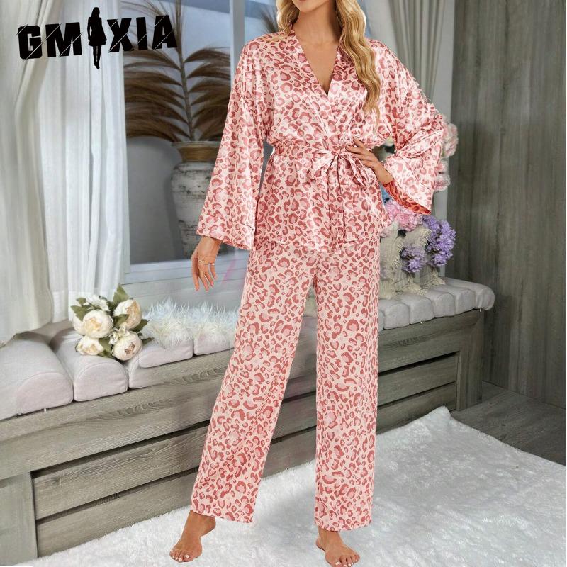 GMXIA Women's Homewear Set Printed Bathrobe Set Autumn Casual Pajamas