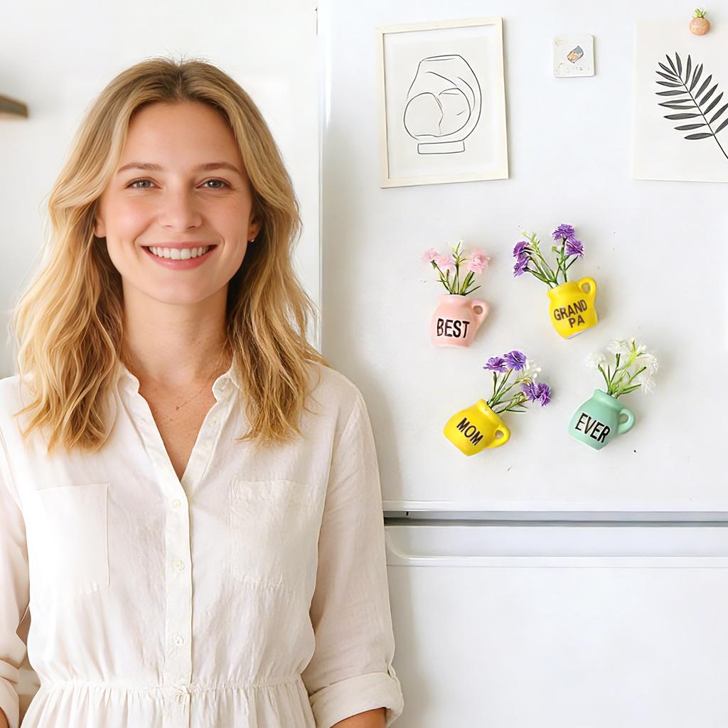 Ceramic Vase Fridge Magnets – 3D Flower Vase Refrigerator Magnets With Fake Flowers, Cute Kitchen & Home Decor, Unique Birthday For Mom & Women