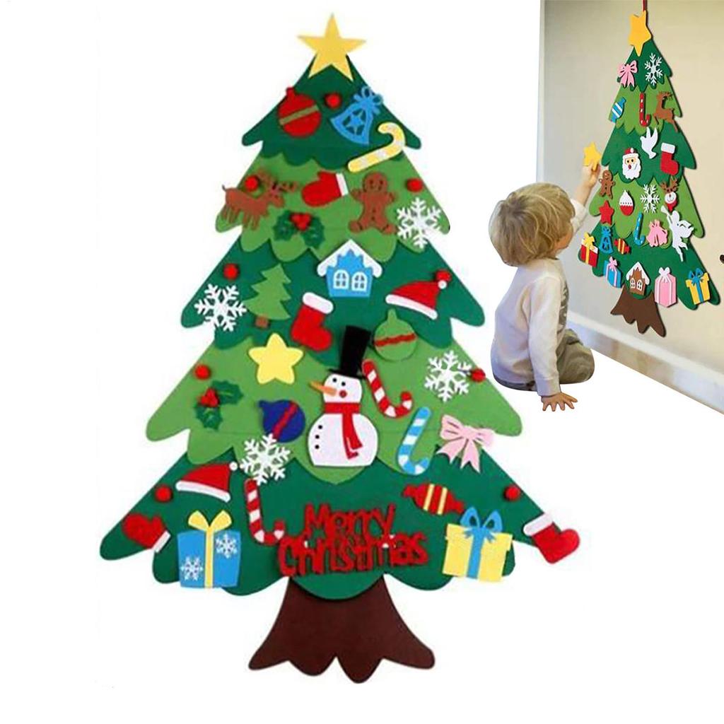 DIY Felt Christmas Tree with 3 Meters LED String Light for Kids Toddlers with 21pcs Detachable Ornaments for Home Decoration
