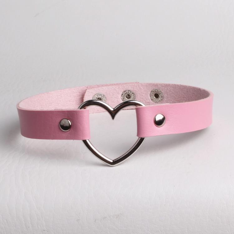 Harajuku Soft Girl Punk Style PU Leather Heart Choker Necklace