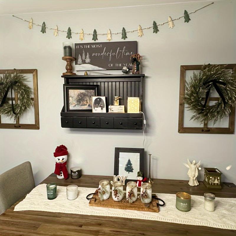 12 Trees with Wooden Beads Garland Christmas Fireplace Wall Hanging Decor Winter Party Window Display Natural Wooden Home Dec