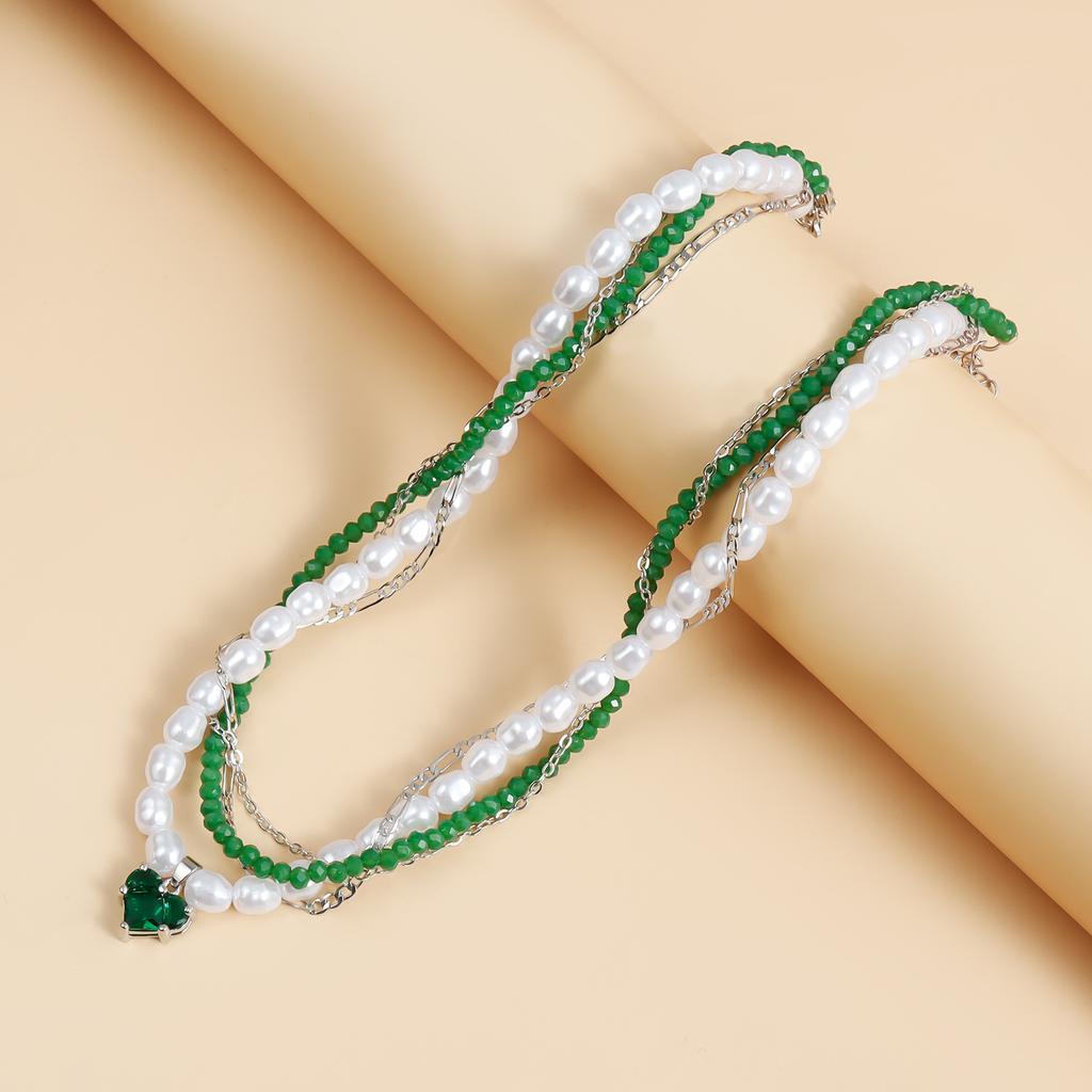 Simulation Pearl Crystal Love Pendant Multi-layer Necklace Accessories for Women Holiday Gift