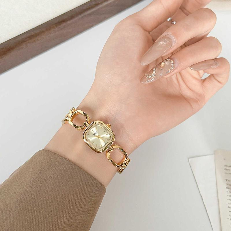GEDI Light Luxury Fashionable Watches For Woman Gold Square Dial Hollowed Out Bracelet Women's Quartz Wristwatches Clock Gifts