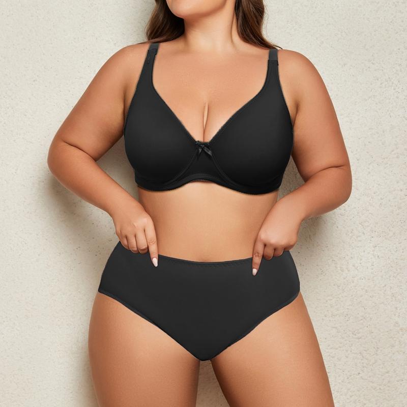 Plus Size Lingerie Set for Women Big Size Wired Underwear Set Plain Unlined Thin Bra and Panty Set 85C-110D