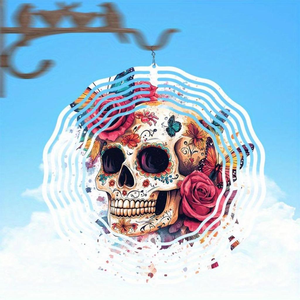 Rose Skull Butterfly 2D Wind Spinner Metal Hanging Rotator for Indoor Outdoor Garden Decor No Power Needed Easy to Install