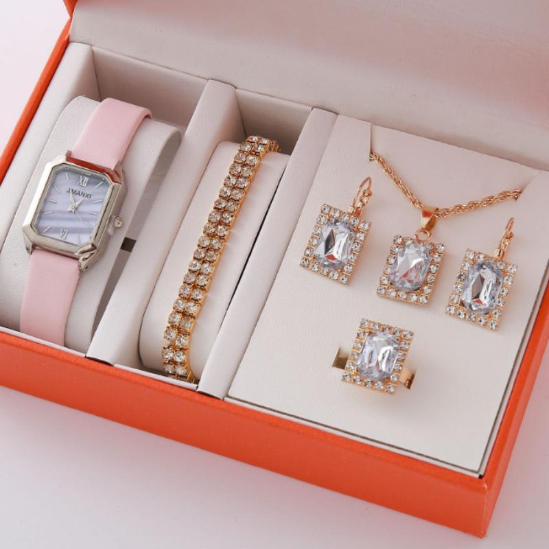 New Square Roman Watch Gem Bracelet Set Square Belt Watch Square Gem Bracelet Set Watch