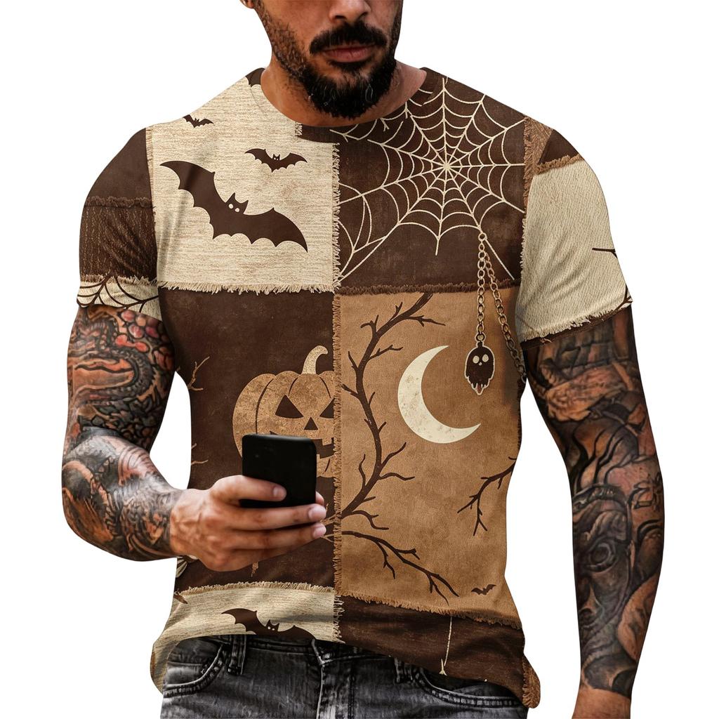 Men's Casual Short Sleeve Halloween Graphic T-Shirt Lightweight Breathable Fabric Comfortable Fit for Everyday Wear