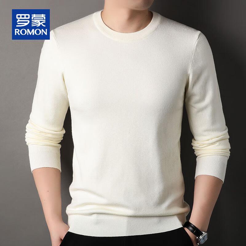 ROMON Men's Loose Fit Round Neck Knit Sweater