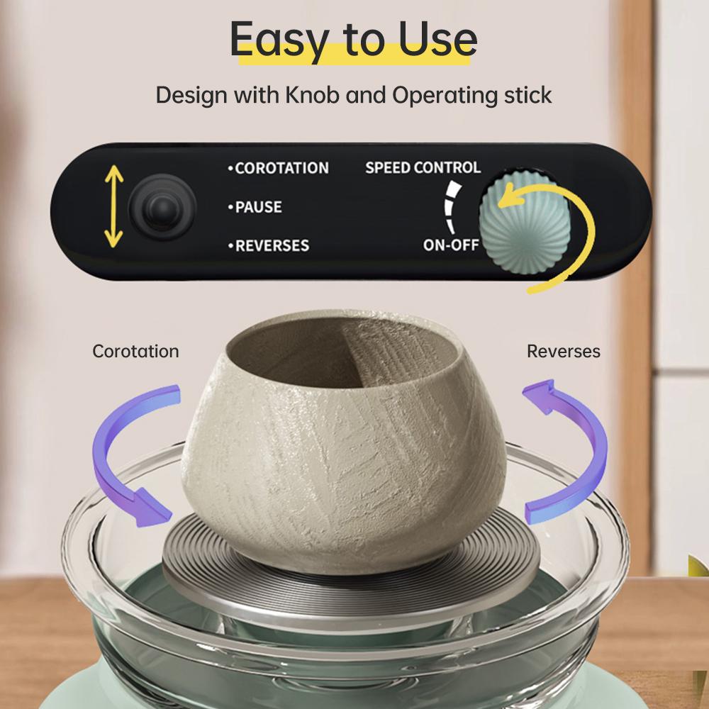 Mini Pottery Wheel Kit for Kids Adults Pottery Clay Art 4.7" Turntable Electric Pottery Wheel w/ Petal Speed Control Detachable