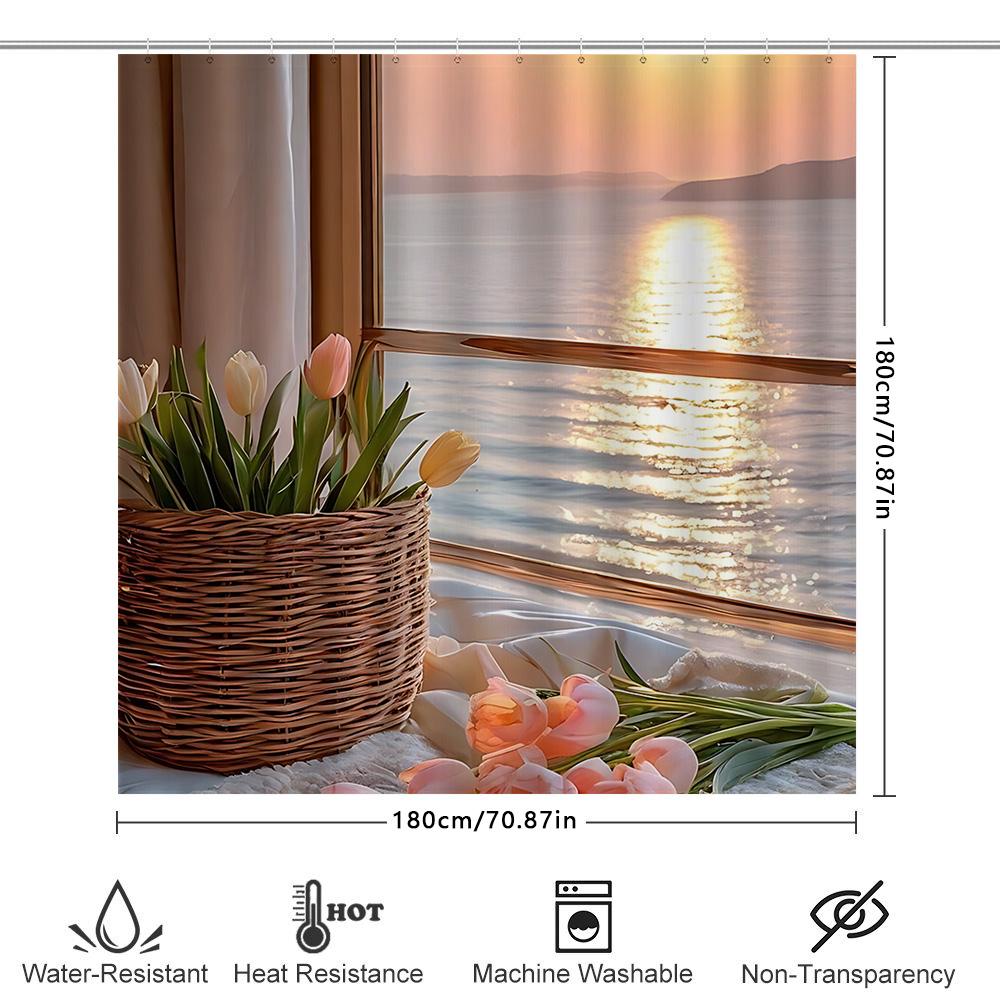Elegantní sprchový závěs do okna při západu slunce Inspirovaný přírodou Domov Moderní umělecký design Vodotěsný Polyester Ekologická tkanina